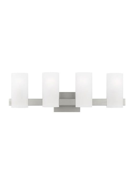 Generation Lighting Drew And Jonathan Scott Rhode 4-Light Extra Large Bath Vanity Wall Sconce In Brushed Steel Finish With Etched Glass Shades (DJV1104BS)