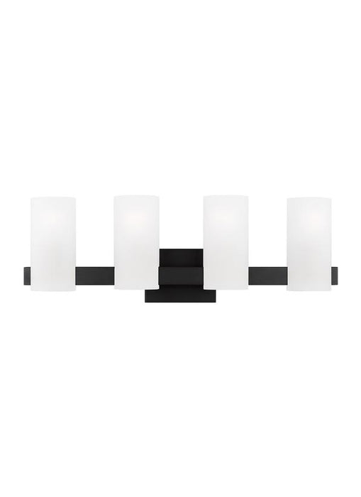 Generation Lighting Drew And Jonathan Scott Rhode 4-Light Extra Large Bath Vanity Wall Sconce In Midnight Black Finish With Etched Glass Shades (DJV1104MBK)