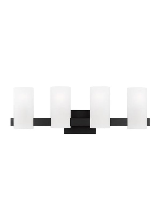 Generation Lighting Drew And Jonathan Scott Rhode 4-Light Extra Large Bath Vanity Wall Sconce In Midnight Black Finish With Etched Glass Shades (DJV1104MBK)