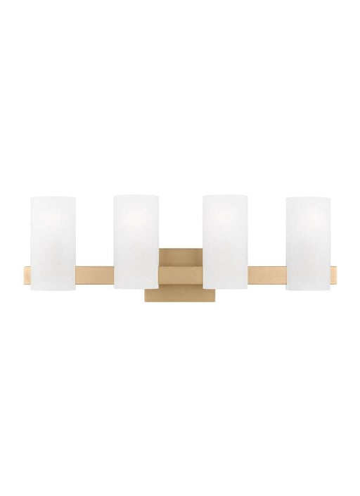 Generation Lighting Drew And Jonathan Scott Rhode 4-Light Extra Large Bath Vanity Wall Sconce In Satin Brass Finish With Etched Glass Shades (DJV1104SB)