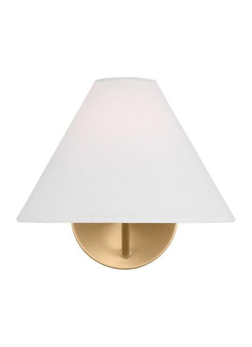 Generation Lighting Burke Transitional 1-Light Indoor Dimmable Bath Vanity Wall Sconce Satin Brass Gold With White Linen Fabric Shade (DJW1001SB)