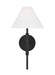 Generation Lighting Porteau Transitional 1-Light Indoor Dimmable Bath Vanity Wall Sconce Midnight Black With White Linen Fabric Shade (DJW1011MBK)