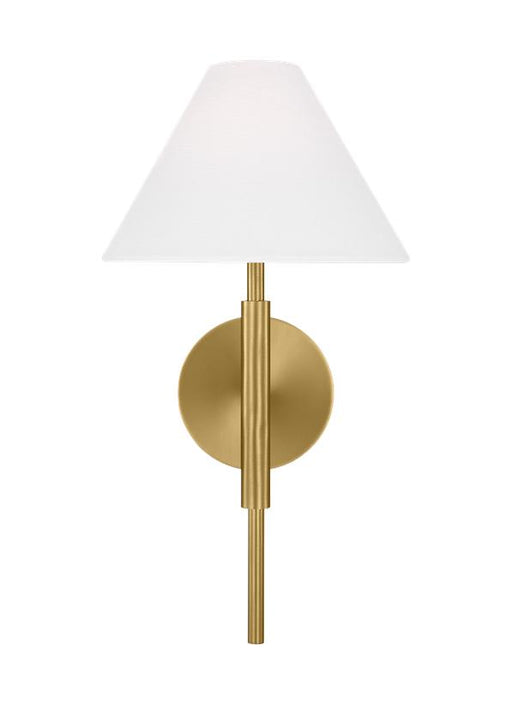 Generation Lighting Porteau Transitional 1-Light Indoor Dimmable Bath Vanity Wall Sconce Satin Brass Gold With White Linen Fabric Shade (DJW1011SB)