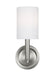 Generation Lighting Egmont Traditional 1-Light Indoor Dimmable Bath Vanity Wall Sconce Brushed Steel Silver With White Linen Fabric Shade (DJW1051BS)