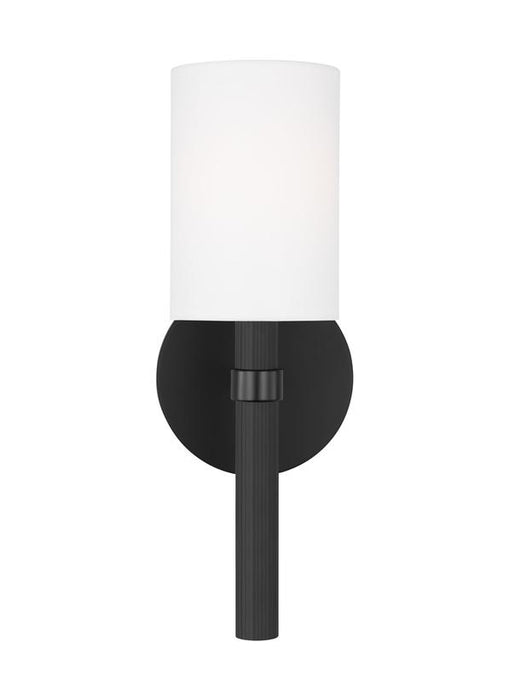 Generation Lighting Drew And Jonathan Scott Manor 1-Light Small Sconce In Midnight Black Finish With White Linen Fabric Shade (DJW1061MBK)