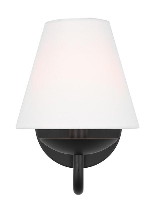 Generation Lighting Drew And Jonathan Scott Albion 1-Light Small Sconce In Midnight Black Finish With White Linen Fabric Shade (DJW1071MBK)