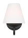 Generation Lighting Drew And Jonathan Scott Albion 1-Light Small Sconce In Midnight Black Finish With White Linen Fabric Shade (DJW1071MBK)