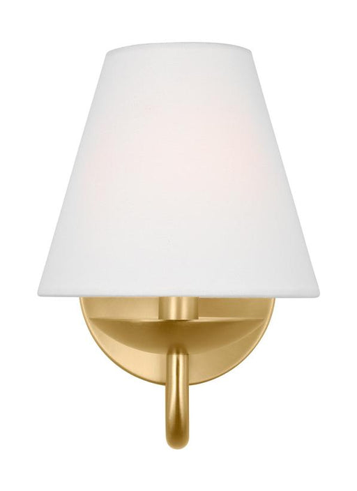 Generation Lighting Drew And Jonathan Scott Albion 1-Light Small Sconce In Satin Brass Finish With White Linen Fabric Shade (DJW1071SB)