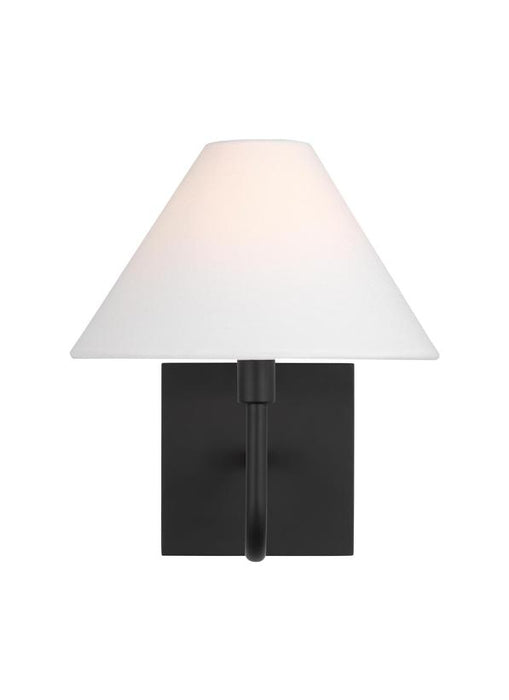 Generation Lighting Drew And Jonathan Scott Eldon 1-Light Small Sconce In Midnight Black Finish With White Linen Fabric Shade (DJW1081MBK)