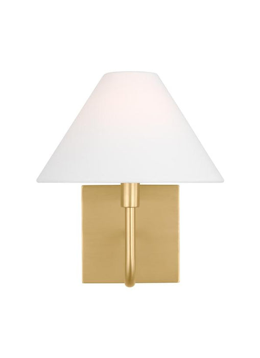 Generation Lighting Drew And Jonathan Scott Eldon 1-Light Small Sconce In Satin Brass Finish With White Linen Fabric Shade (DJW1081SB)