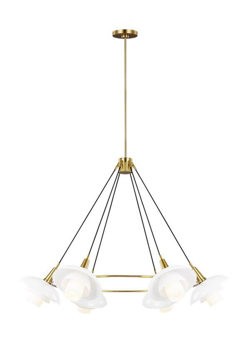 Generation Lighting Rossie Large Chandelier Burnished Brass Finish With Milk White Glass Shades (EC1226BBS)