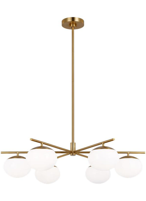 Generation Lighting Lune Modern Large Indoor Dimmable 6-Light Chandelier In A Burnished Brass Finish And Milk White Glass Shades (EC1246BBS)