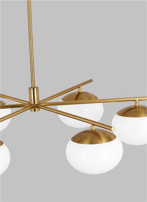 Generation Lighting Lune Modern Large Indoor Dimmable 6-Light Chandelier In A Burnished Brass Finish And Milk White Glass Shades (EC1246BBS)