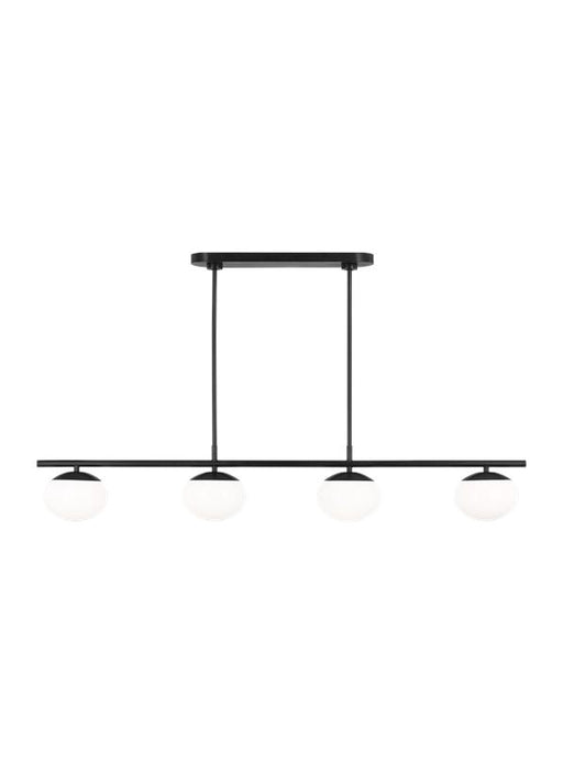 Generation Lighting Lune Modern Medium Indoor Dimmable 4-Light Linear Chandelier In An Aged Iron Finish And Milk White Glass Shades (EC1264AI)