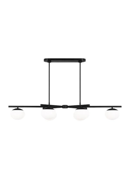 Generation Lighting Lune Modern Large Indoor Dimmable 6-Light Linear Chandelier In An Aged Iron Finish And Milk White Glass Shades (EC1276AI)