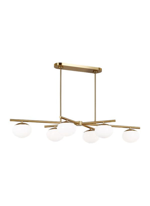 Generation Lighting Lune Modern Large Indoor Dimmable 6-Light Linear Chandelier In A Burnished Brass Finish And Milk White Glass Shades (EC1276BBS)