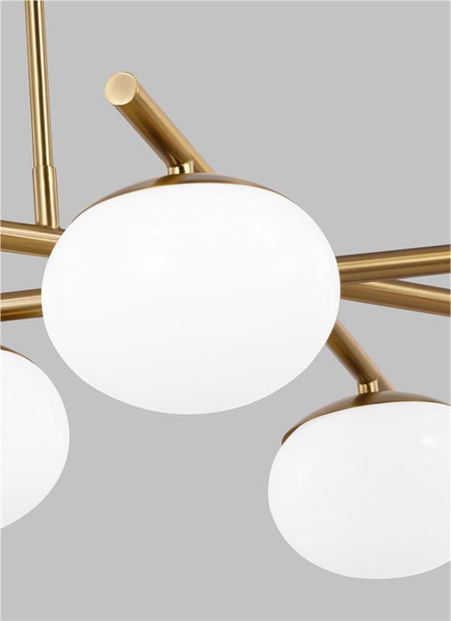 Generation Lighting Lune Modern Large Indoor Dimmable 6-Light Linear Chandelier In A Burnished Brass Finish And Milk White Glass Shades (EC1276BBS)