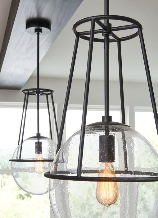 Generation Lighting Atlas Pendant Aged Iron Finish With Clear Seeded Glass Shade (EP1101AI)