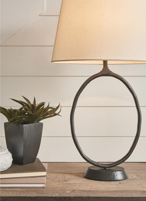 Generation Lighting Indo Table Lamp Aged Iron Finish With White Linen Shade (ET1001AI1)