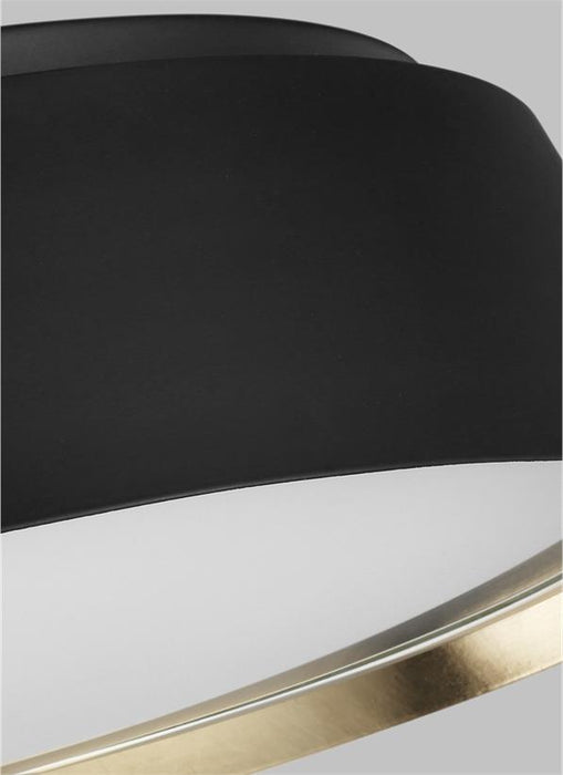 Generation Lighting Asher Large Flush Mount Midnight Black Finish With Silk Screen White Inside Clear Outside Glass Shade (EF1005MBK)