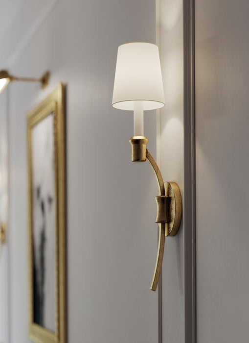 Generation Lighting Westerly Sconce Antique Gild Finish With White Linen Fabric Shade (CW1031ADB)