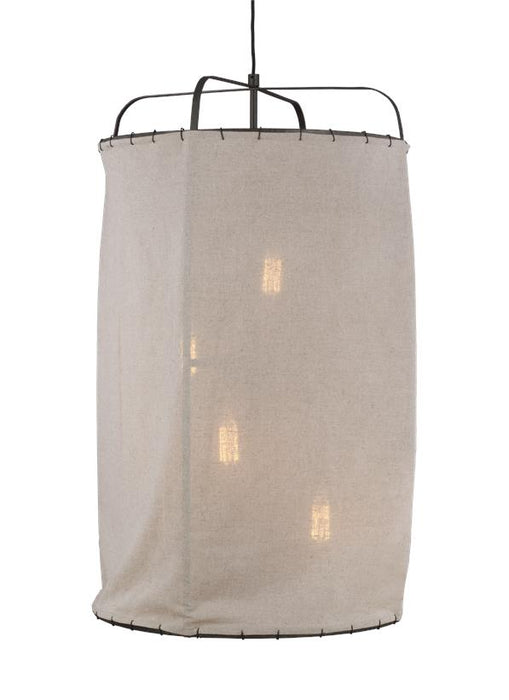 Generation Lighting Dunne Large Pendant Aged Iron Finish With Natural Linen Fabric Shade (EP1124AI)