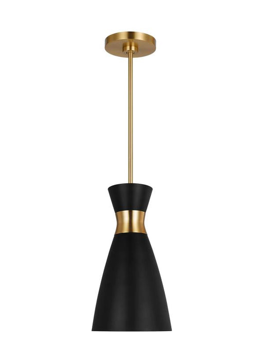 Generation Lighting Heath Modern Mid-Century Indoor Dimmable Small 1-Light Pendant A Midnight Black/Burnished Brass-A Matte White Steel Shade (EP1221MBKBBS)