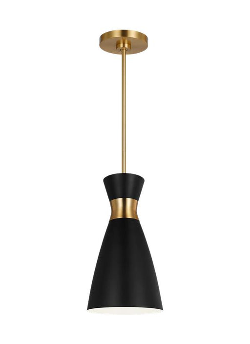 Generation Lighting Heath Modern Mid-Century Indoor Dimmable Small 1-Light Pendant A Midnight Black/Burnished Brass-A Matte White Steel Shade (EP1221MBKBBS)