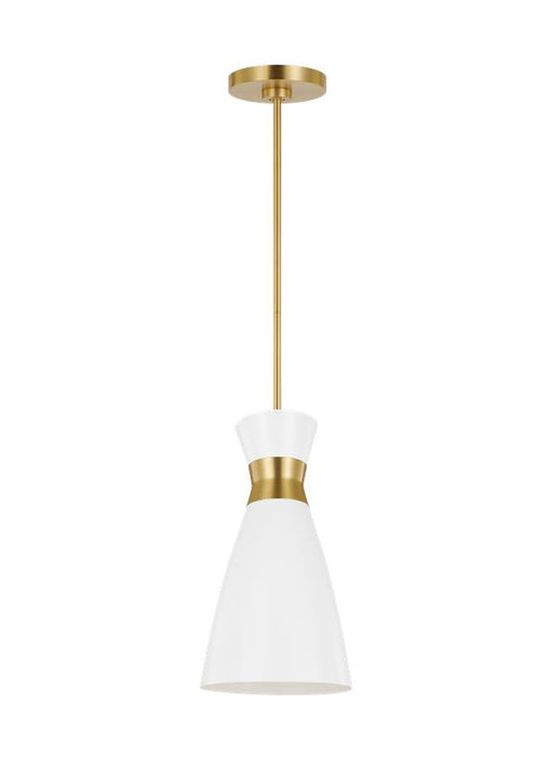 Generation Lighting Heath Small Pendant Matte White and Burnished Brass Finish With Matte White Steel Shade (EP1221MWTBBS)