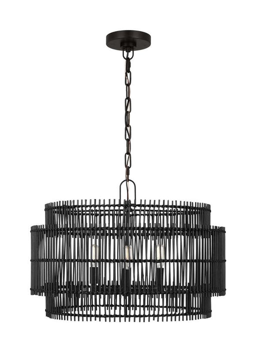 Generation Lighting Ellen Degeneres Elio 4-Light Medium Hanging Shade Pendant In Aged Iron Finish With Black Bamboo Shade (EP1394AI)