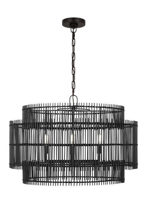 Generation Lighting Ellen Degeneres Elio 4-Light Large Hanging Shade Pendant In Aged Iron Finish With Black Bamboo Shade (EP1404AI)