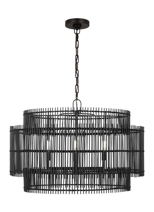 Generation Lighting Ellen Degeneres Elio 4-Light Large Hanging Shade Pendant In Aged Iron Finish With Black Bamboo Shade (EP1404AI)