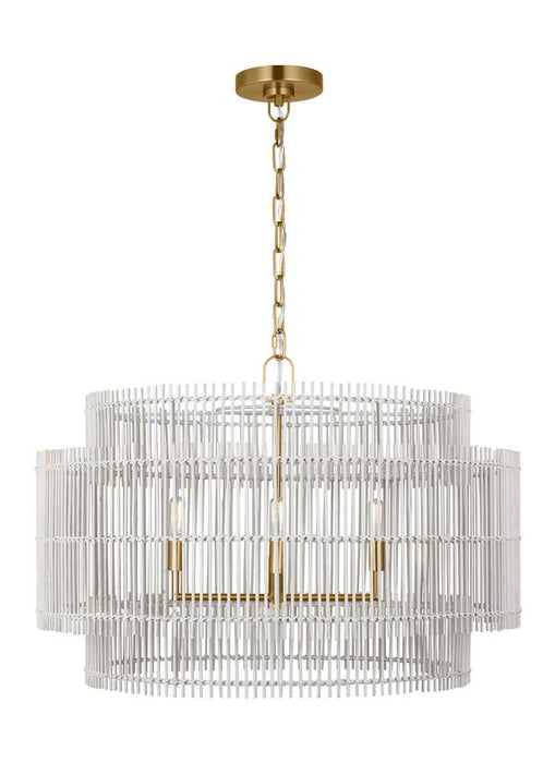 Generation Lighting Ellen Degeneres Elio 4-Light Large Hanging Shade Pendant In Burnished Brass Finish With White Wash Bamboo Shade (EP1404BBS)