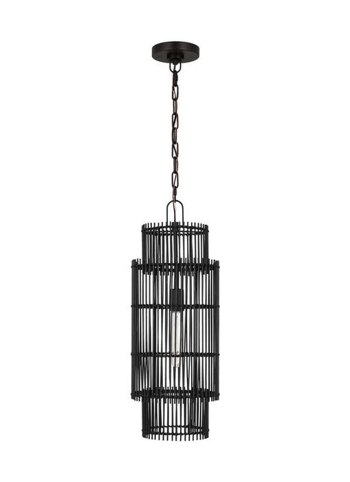 Generation Lighting Ellen Degeneres Elio 1-Light Small Hanging Shade Pendant In Aged Iron Finish With Black Bamboo Shade (EP1411AI)