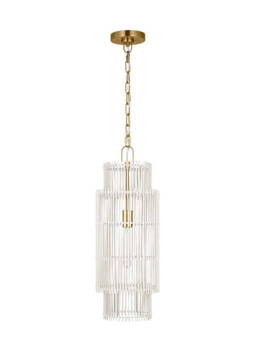 Generation Lighting Ellen Degeneres Elio 1-Light Small Hanging Shade Pendant In Burnished Brass Finish With White Wash Bamboo Shade (EP1411BBS)