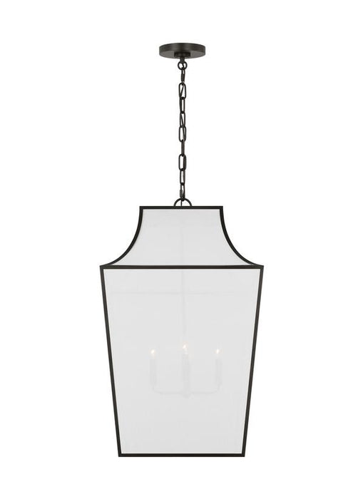 Generation Lighting Ellen Degeneres Arnio 4-Light Extra Large Pendant In Aged Iron Finish With White Linen Fabric Shade (EP1434AI)