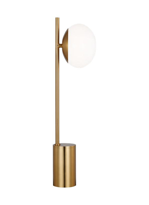 Generation Lighting Lune Mid-Century Indoor Dimmable 1-Light Table Lamp In A Burnished Brass Finish With A Milk White Glass Shade (ET1461BBS2)