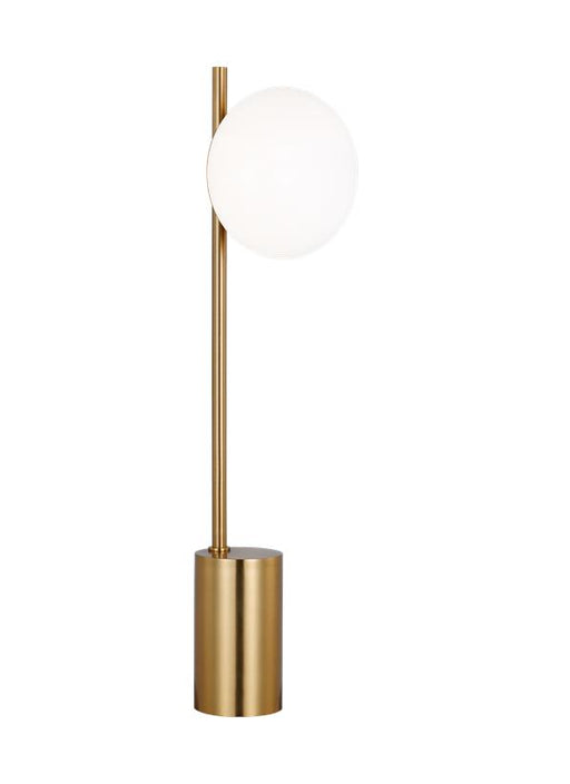Generation Lighting Lune Mid-Century Indoor Dimmable 1-Light Table Lamp In A Burnished Brass Finish With A Milk White Glass Shade (ET1461BBS2)