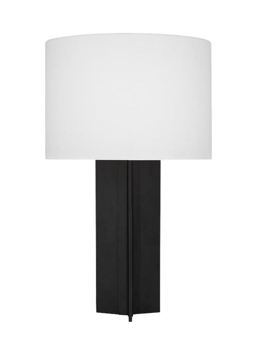 Generation Lighting Bennett Casual 1-Light LED Medium Table Lamp In Aged Iron Grey Finish With White Linen Fabric Shade (ET1491AI1)