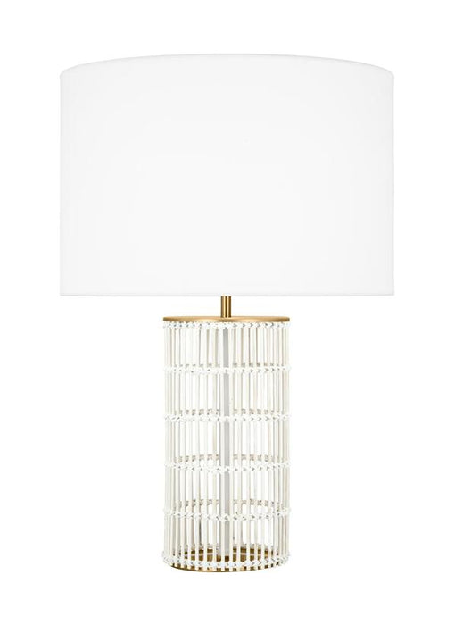 Generation Lighting Ellen Degeneres Elio 1-Light Medium Table Lamp In Burnished Brass Finish With White Linen Fabric Shade (ET1511BBS1)