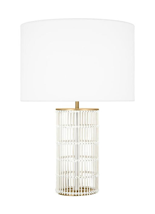 Generation Lighting Ellen Degeneres Elio 1-Light Medium Table Lamp In Burnished Brass Finish With White Linen Fabric Shade (ET1511BBS1)