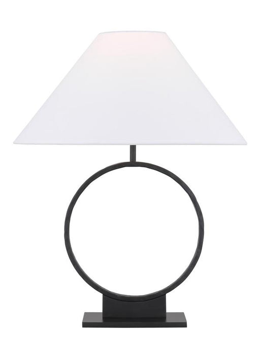 Generation Lighting Ellen Degeneres Orion 1-Light Medium Table Lamp In Aged Iron Finish With White Linen Fabric Shade (ET1521AI1)