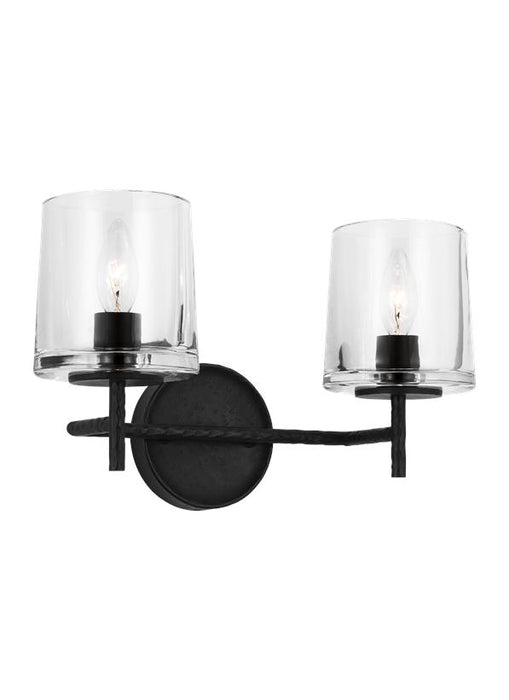 Generation Lighting Marietta Industrial Indoor Dimmable 2-Light Vanity In An Aged Iron Finish With A Clear Glass Shade (EV1002AI)