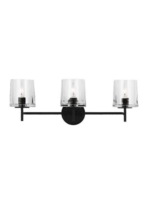 Generation Lighting Marietta Industrial Indoor Dimmable 3-Light Vanity In An Aged Iron Finish With A Clear Glass Shade (EV1003AI)
