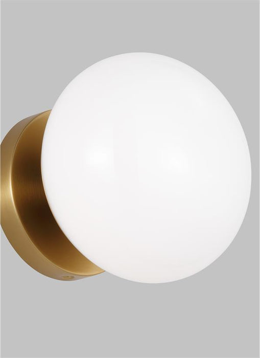 Generation Lighting Lune Mid-Century Indoor Dimmable 1-Light Sconce In A Burnished Brass Finish With A Milk White Glass Shade (EV1011BBS)
