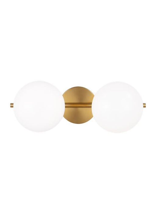 Generation Lighting Lune Mid-Century Indoor Dimmable 2-Light Vanity In A Burnished Brass Finish With A Milk White Glass Shades (EV1012BBS)