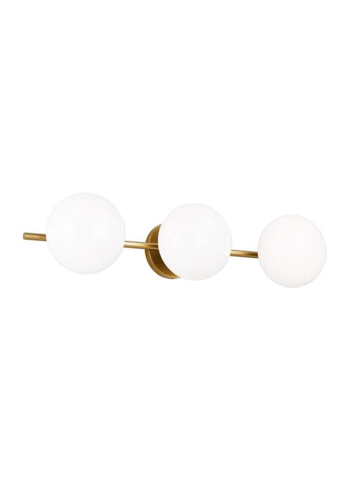 Generation Lighting Lune Mid-Century Indoor Dimmable 3-Light Vanity In A Burnished Brass Finish With A Milk White Glass Shades (EV1013BBS)