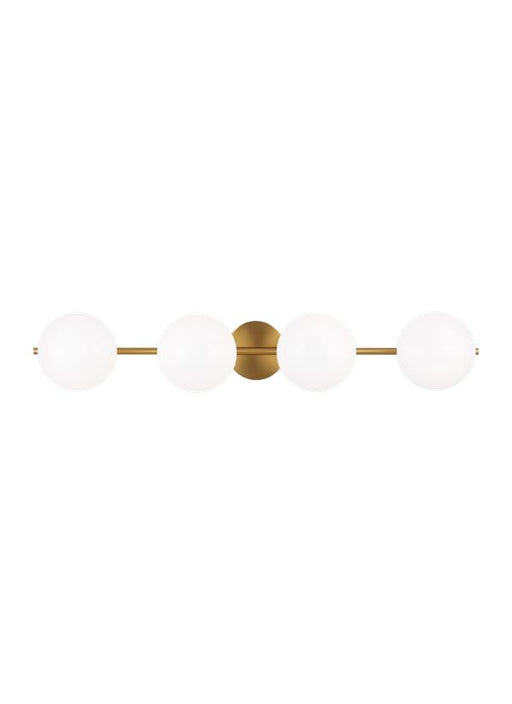 Generation Lighting Lune Mid-Century Indoor Dimmable 4-Light Vanity In A Burnished Brass Finish With A Milk White Glass Shades (EV1014BBS)