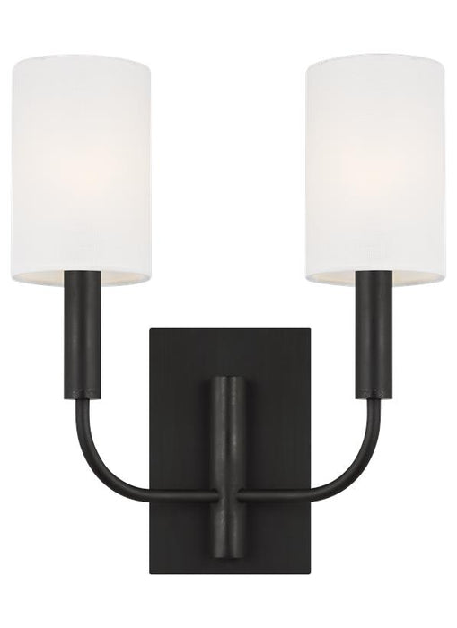 Generation Lighting Brianna Double Sconce Aged Iron Finish With White Linen Shades (EW1002AI)