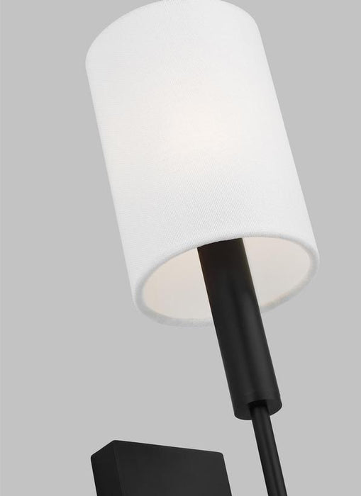 Generation Lighting Brianna Contemporary Indoor Dimmable 1-Light Tail Sconce In An Aged Iron Finish With A White Linen Shade (EW1161AI)